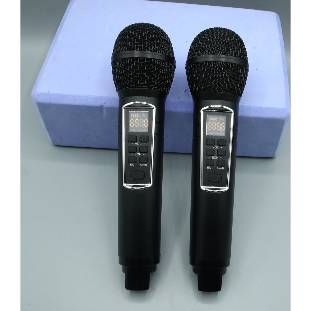 Dual Wireless Dynamic Karaoke Microphones Black Rechargeable USB-C LED Display